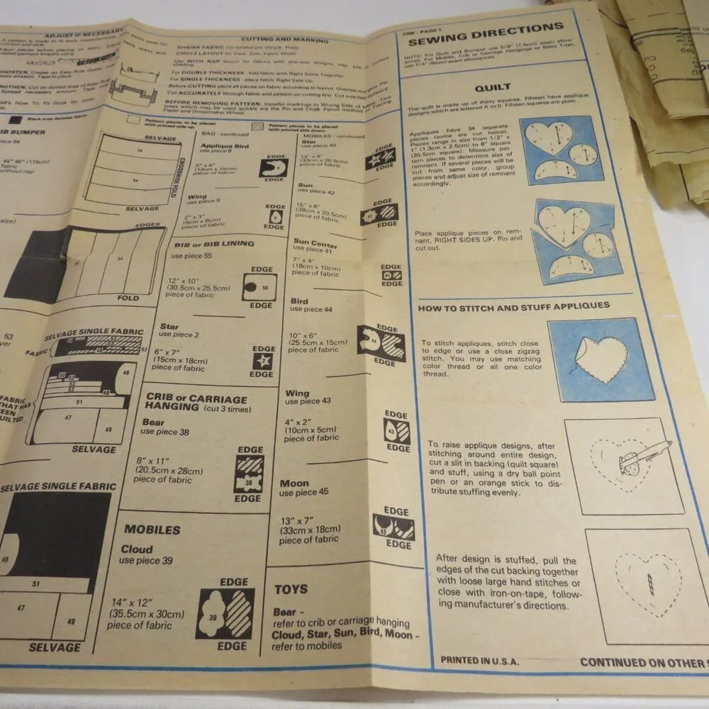 McCalls 7268 Baby Nursery Sewing Pattern  (Diaper Bag, Bib, Mobile, Toys etc